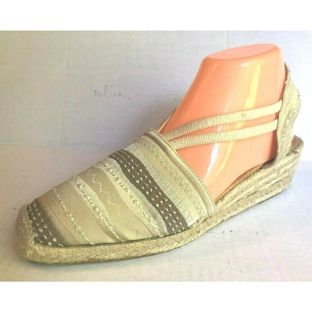 Laura Ashley Espadrilles Wedge Heel Jute Rope Beige White Shoes Size 8M Spain